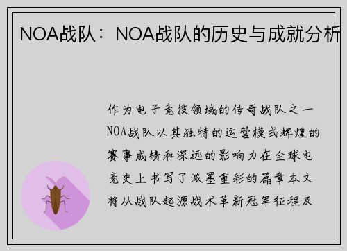 NOA战队：NOA战队的历史与成就分析