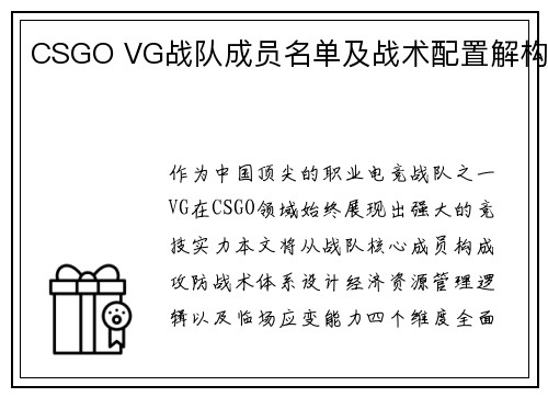 CSGO VG战队成员名单及战术配置解构